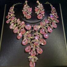 Juego de joyas de lujo para mujer, set de 3 piezas que incluye collar y aretes, adecuado para novia, boda, banquete y ocasiones formales
