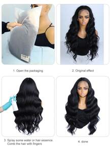 NOBLE 黑色假发 波浪卷发 13*6 合成蕾丝前假发 合成纤维耐热前蕾丝假发 带婴儿头发 13*6 28 英寸 黑色波浪卷发 高品质女士自然美丽 高品质合成柔软假发 - 黑色 - 查看 13