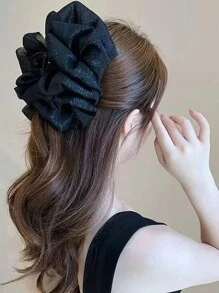 1pc Women's Solid Color Glitter Oversized Tulle Bow Hair Clip Elegant Hairpin, Suitable For Daily Use Hair Claws Claw Clips Hair Clips Hair Jaw Clip Hair Clamps Hair Clutch Hair Catcher Clip, Black Hair Accessories Fall Winter For Vacation Outfits Woman