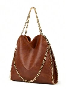 حقيبة يد نسائية عصرية أوروبية وأمريكية، حقيبة سلسلة كاجوال، حقيبة كتف جلد PU منسوجة يدوية بطراز قديم، حقيبة خصر قابلة للطي ذات سعة كبيرة، مع سلسلة ذهبية، متعددة الاستخدامات