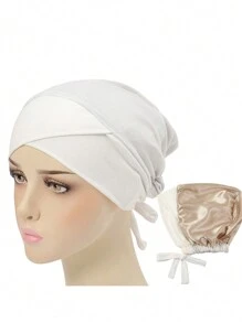 1pc Double Layer Modal Satin Hijab Cap Islam Undercap With Tie Bonnet Instant Hijabs For Women Turkish Scarves Muslim Turban Bandana