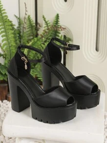 Neue High Heel-Sandalen, weiße Plateau-High Heels mit dickem Absatz für Damen, schwarze Riemchen-Gladiatorsandalen, stilvolle europäische und amerikanische Stilettos für Damen, Frühling/Sommer, Cut Out - Schwarz - Übersicht 3