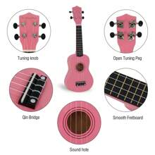 21 Inch Soprano Ukulele,Professonial Ukele  With Gig Bag, Picks,Extra Strings - Pink - View 6