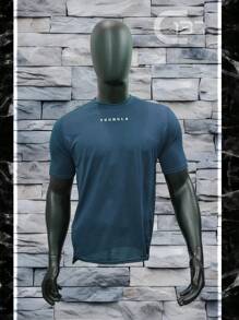 Playera deportiva para hombre, cuello redondo, manga corta, camiseta texturizada deportiva de compresión, ropa para gimnasio gym, ligera para hombre - Azul Marino - Ver 2