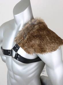 1 PC Man Medieval Viking Fur Wrap Drape Shawl Barbarian Shoulder Cowl Mantle With Chest Belt Fur Capelet For Viking