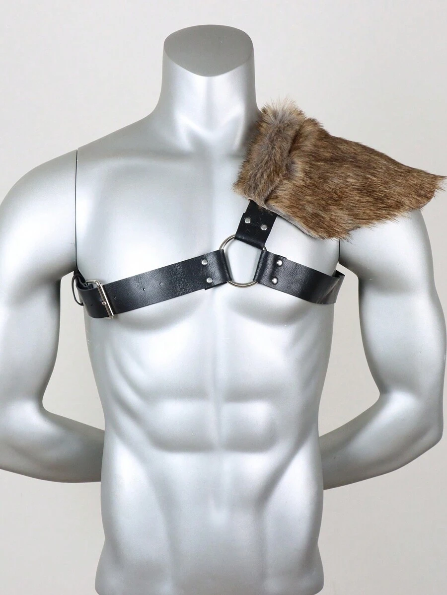 1 PC Man Medieval Viking Fur Wrap Drape Shawl Barbarian Shoulder Cowl Mantle With Chest Belt Fur Capelet For Viking