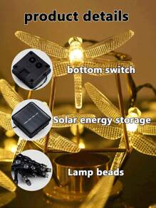 1 pièce Guirlande lumineuse solaire avec libellule et ciel étoilé, 20/50 lumières blanches chaudes. Décoration scintillante avec piles, 2 modes. Convient pour jardin, pelouse, Noël, fête, chambre, mariage, anniversaire.