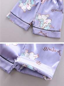 Conjunto de Pijama Infantil Feminino com Camisola Curta de Seda de Gelo e Calça, 2 Peças, Roupa Casual para Criança e Menina Pequena