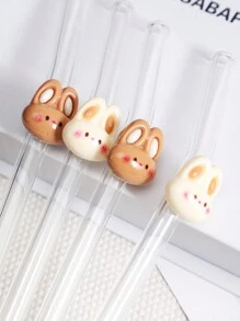 1pc Heat-Resistant Glass Straw With Rabbit Ear Decor, Perfect For Drinking Juice, Milk Tea, Coffee, Cold Drinks. Bent Straw Design, Suitable For Back To School, Gifts, Christmas, Valentine's Day, New Year, Birthday, Elegant Gift Set