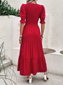 Women's Summer Dress Casual Crewneck Short Sleeve Smock Boho Flowy Dress Spring Summer Holiday Vacation Valentine Going Out Outfits - Red - View 2