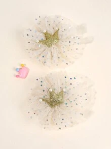 2 pezzi di fermagli per capelli con corona glitterata per ragazze, con perle finte e decorazioni in strass, colore beige e rosa, molletta per capelli con molletta per feste, festival e celebrazioni, accessori per capelli adatti per bambini e ragazze, perfetti come regalo, adatti per la vita quotidiana e le vacanze