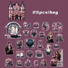 25 stuks/zak stickerpakket, zwarte wereldserie, retro donker kasteel thema PET-stickers, plakboekbenodigdheden, decoratief notitieboek fotolijst mobiele telefoonhoesje waterbeker vuilnis tijdschrift briefpapier doos DIY gepersonaliseerde collagestickers