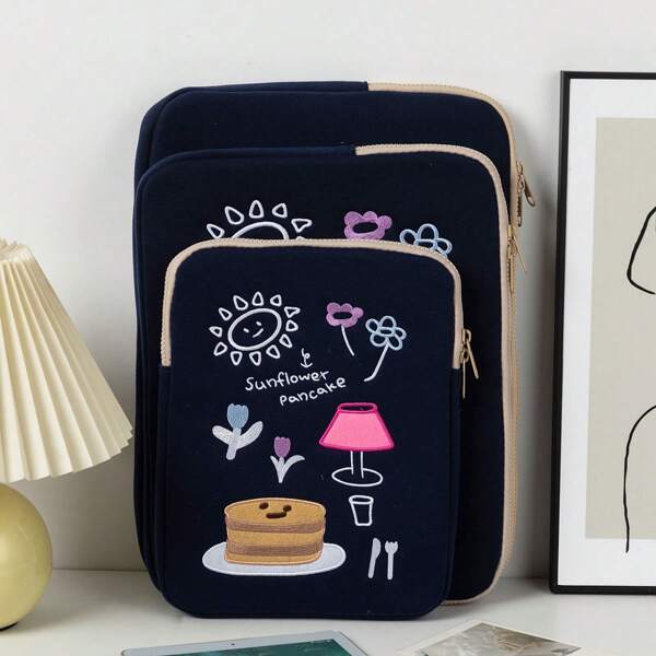 11", 13", 15" Embroidered Pattern Simple Zipper Laptop/Tablet Sleeve, Suitable For Women's Work And School, Also Great For Teacher Gifts, Teacher Supplies, Teacher Bags, Appreciation Items, Backpacks, College Supplies, Back To School, School Supplies, Teacher And College Student Classroom And Laptop Bags, Classroom Pouches, Teacher Storage Laptop Case Laptop Sleeve Computer Case Case Computer Bag Laptop Cover Ipad Bag Mac Book Laptop Bag Women Winter Holiday