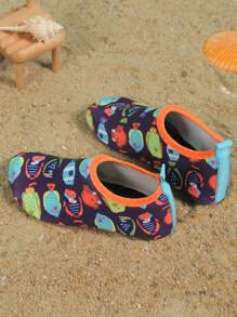 1 Pair Boys Black Dinosaur Rubber Anti-Slip Water Shoes For Beach, Soft Bottom Breathable Barefoot Shoes And Baby Walking Shoes - Blue - View 4