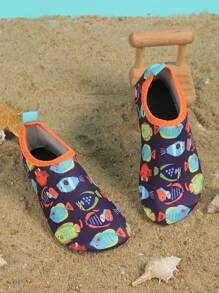 1 Pair Boys Black Dinosaur Rubber Anti-Slip Water Shoes For Beach, Soft Bottom Breathable Barefoot Shoes And Baby Walking Shoes - Blue - View 2