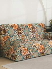 1 Stück Bohemian bedruckter Stretch-Sofahulle aus Milchseide + 1 Stück Kissenbezug (ohne Kissenfüllung), Bohemian Stil, Mode, minimalistisch, weich atmungsaktiv schmutz- und rutschfeste Schutzhülle für Wohnzimmer, Schlafzimmer, Arbeitszimmer