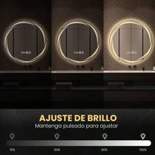 HEEDU Espejo para Baño Redondo 60 x 60 cm, Espejos de Pared con Luz LED, Antivaho y Botones Inteligentes, Espejo de Maquillaje con Luces Verticales y Horizontales - 1 - Ver 3