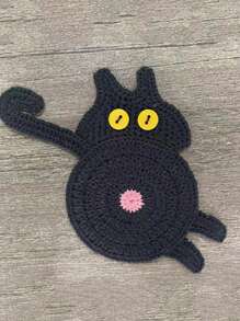1 Knitted Cat Coaster, Creative Cute Cat Butt Coaster, Home Dining Table, Office Desk Coaster, Insulation Mat, Coffee Cup, Tea Cup, Water Cup Mat, Dining Mat, Home Decoration Mat