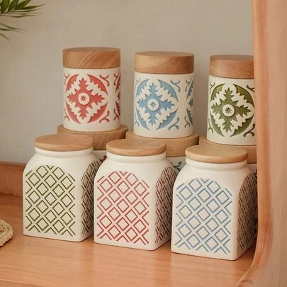 CMYD Studio 1 lọ gốm sứ Bohemian nguyên bản, lọ đựng hạt cà phê, hạt kẹo, họa tiết hoa, lọ đựng gia vị trà kín khí, thích hợp cho hộp đựng gia vị nhà bếp, nhà hàng, lọ đựng hạt cà phê, quà tặng trang trí nhà cửa