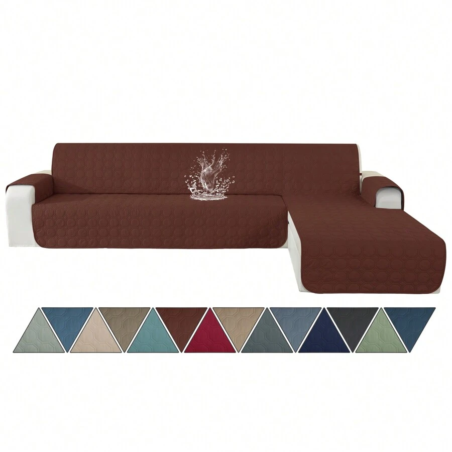 CYCMACO Housse de canapé imperméable avec péninsule 2/3/4 places, housse de canapé d'angle universelle réversible droite/gauche, housse de canapé méridienne, résistante aux rayures et aux taches - Marron - Voir 1