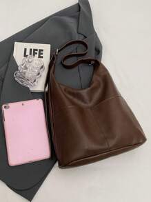 Vintage Versatile Fashion Commuting Tote Bag, Large Capacity Shoulder Bag - Coffee Brown - View 3