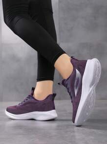 New Spring/Autumn Plus Size Versatile Light Weight Mesh Breathable Casual Running Shoes, Women Sports Shoes, Soft Bottom Soft Upper Jogging Shoes, Purple Mesh Flats, Women's Fashionable Comfy Travel Shoes, Low-Top Round Toe Lace-Up Mesh Sneakers, Women's Walking Shoes, Women's Road Running Shoes