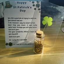 3-Piece St. Patrick's Day Card With Leprechaun Text, Lucky Four-Leaf Clover And Jar Of Treasure, The Perfect St. Patrick's Day Gift For Family And Friends (Includes A Card, A Real Four-Leaf Clover, And A Jar Of Treasure). - Multicolor - View 9