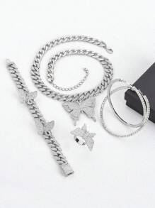 1 套优雅奢华蝴蝶装饰闪亮水钻首饰，适合男士和女士、妈妈、母亲、母亲节、礼物的完美情人节-圣诞节礼物