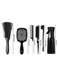 1pc/3pcs/4pcs/6pcs Hair Brush Comb Set For Curly Hair With Hair 200mlSpray Bottle, Teasing Hair Brush Rat Tail Comb Edge Brush For Hair Stylist Women Detangling Brush Set, 9 Row Brush Sides Hair Edge Brush Set For Wet And Dry Hair