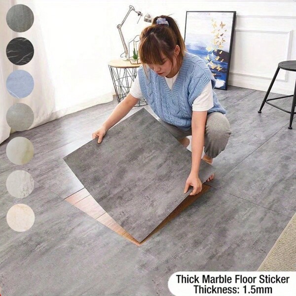 12/24pcs Faux Marble Tile Sticker, Thick PVC Waterproof Self-Adhesive Decals For Living Room, Bathroom, Kitchen, Floor And Wall Decoration Room Decor Home Decor Wallpapers Wall Paper Wallpaper Wall Stickers Wall Sticker Kitchen Accessories Kitchen Items Kitchen Decor Floor Tiles Flooring