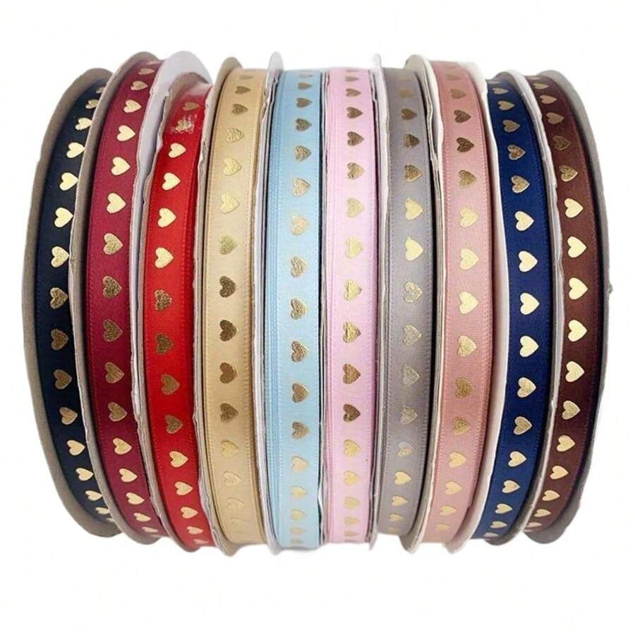 1cm 5 Yardas Cinta de satén con diseño de corazón para manualidades DIY, lazos, envoltura de regalos del Día de San Valentín, decoraciones de fiestas, bodas y Navidad - Multicolor - Ver 1
