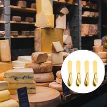 2pcs/4pcs Stainless Steel Deluxe Gold Butter Knife Set, Stainless Steel Cheese Knife, Butter Knife Set, Kitchen Daily Smearing Knife, Suitable For Cheese, Cold Butter, Jam, Pastry, Perfect For Kitchen & Restaurant, Ideal Gift For Cheese Lovers