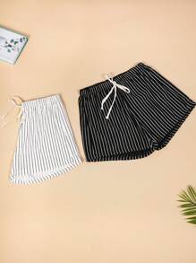 2 chiếc quần short thường ngày bằng lụa băng có gân dành cho nữ, 2 màu, quần short ngủ mùa xuân/hè - Nhiều màu - Xem 3