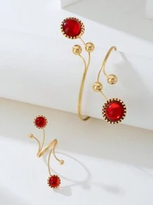 1 Set Retro Geometric Faux Pearl & Gemstone Jewelry Set, Women Party/Holiday Gift, Adjustable