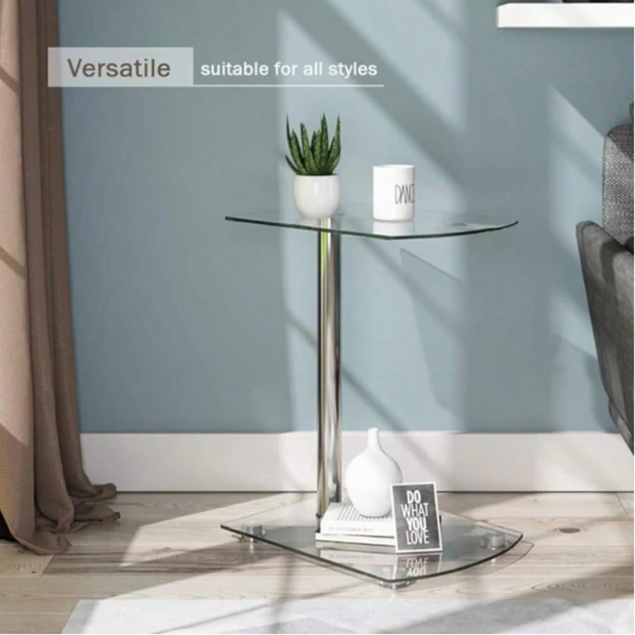 Sofa Side/End Table, Small Modern Clear Glass Coffee/Snack Table, Narrow Table For Living Room, Home, Office(C) - Transparent - View 1