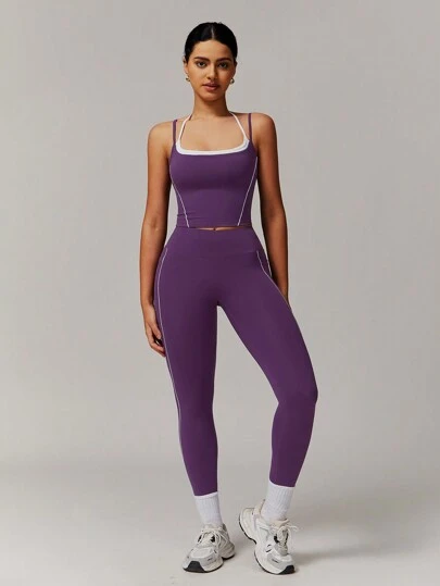 MASKERT Conjunto de primavera y verano para mujeres, conjunto deportivo, conjunto de yoga, top, conjunto de pantalones, traje de fitness, traje deportivo, traje de tenis, ejercicio, ocio en casa, cómodo y amigable con la piel