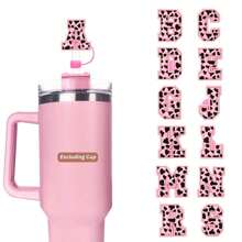 1pc Silicone Straw Cover For  Cup Accessories, A-Z Initial Letter Straw Cover, 10mm Cow Print Farm Style Straw Topper, Compatible With  40&30 Oz Tumbler,Letter Charms Name ID Initial Personalized Charm For  Tumbler(Pink Print) - Pink Cow - View 1