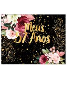 VIA CORES Horizontal Party Panel 1.55 X 1.20 - My 57th Birthday Floral Gold Glitter Effect 037 - 彩色 - 查看 1