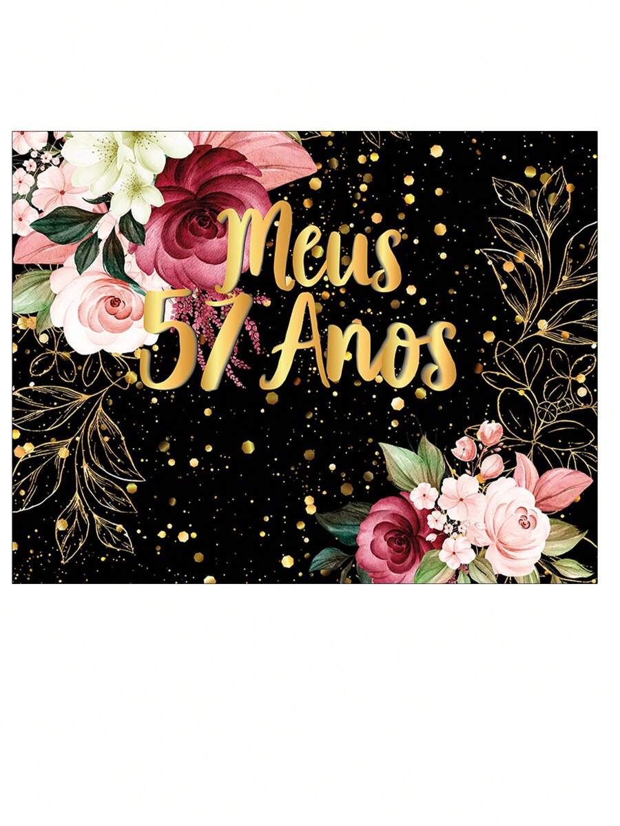 VIA CORES Horizontal Party Panel 1.55 X 1.20 - My 57th Birthday Floral Gold Glitter Effect 037 - 彩色 - 查看 1