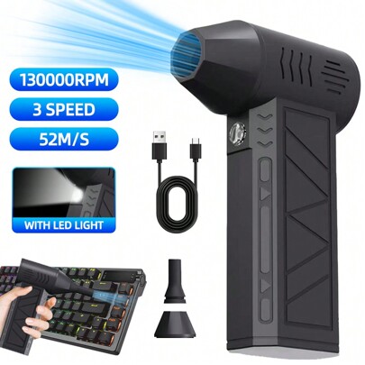 Turbo Jet Fan, Mini Air Blower 130000RPM Turbo Fan, 3 Gear Adjustable Electric Air Duster, Wind Speed 52m/S Brushless Motor Handheld Duct, Car High-Performance Cyclone Turbo, Air Cushion Inflation, Blow Dry Pets, Barbecue Hair Dryer