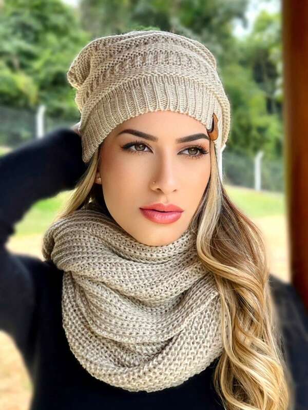 Conjunto Tricot  Gorro Cachecol Infinito Macio Lã Tendencia Inverno Moda