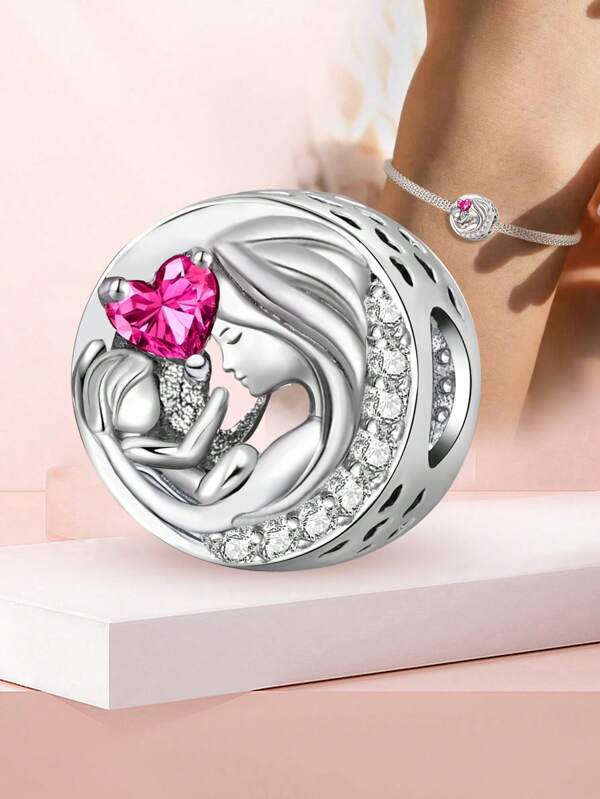 1 pieza Cuentas de plata de ley 925 con diseño de madre e hijo de moda para mujeres, apto para pulseras, brazaletes y manualidades de joyería, regalo para novia, joyería fina para damas