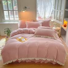 Comfortable Velvet Bedding Comforter Set,Soft Brushed Microfiber Reverse For Bed In A Bag Cozy Velvet Comforter Sets,All-Season Home Textile,Duvet Cover Set With Sham For Twin,Queen Size,Christmas New Year Holiday Gifts - Dusty Pink - View 6