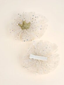 2 pezzi di fermagli per capelli con corona glitterata per ragazze, con perle finte e decorazioni in strass, colore beige e rosa, molletta per capelli con molletta per feste, festival e celebrazioni, accessori per capelli adatti per bambini e ragazze, perfetti come regalo, adatti per la vita quotidiana e le vacanze