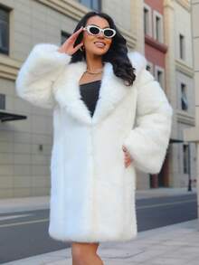 FHILLINUO Women's Luxury White Faux Fur Coat, Hooded Long Sleeve, Oversized Fit - Multicolor - View 6