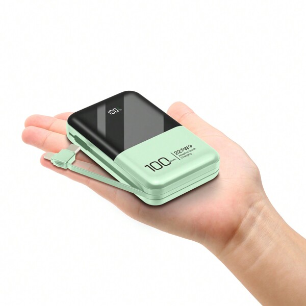 Batterie externe mini 10 000 mAh avec câbles intégrés 22,5 W PD USB-C, chargeur rapide Power Bank, pour smartphone, tablette, etc. Compatible avec , iPad, téléphone Android, cadeau pour la famille, les amis, anniversaire, hiver, Saint-Valentin, Pâques. Convient aux activités en extérieur, aux courses, aux voyages, alimentation portable super rapide, affichage du niveau de batterie, chargeur portable avec ports USB et Type-C, batterie au lithium-polymère sûre et stable