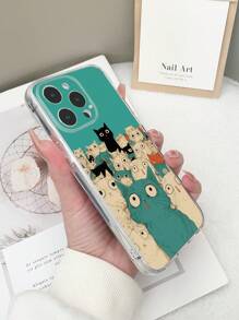 Compatible With Apple 1pc Cute Cat Pattern Transparent TPU Shockproof Protective Case Compatible With Iphone 15 Pro Max/ S24 Ultra/Compatible With Redmi 13C Phones - Multicolor - View 3