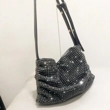Luxury Designer Wallet And Handbag Set, Sparkling Rhinestone Evening Clutch, Minimalist Chain Shoulder Bag - Black - View 8