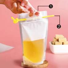 50 Bolsas de Bebidas con 50 Popote - 1000ml Bolsas para Bebidas Bolsas para Bebidas Frias Contenedor de Bebidas de Hielo Bolsas Reutilizables para Bebidas Transparentes para Bebidas Frias y Calientes - transparente - Ver 3