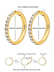 2 Chiếc/Nhẫn mũi mạ vàng chống dị ứng 316L cao cấp 16G/18G, có sẵn tùy chọn vàng và bạc, khảm Zirconia, phù hợp cho chạy thể thao và vòng kín không dễ rơi ra. Nhẫn màng đôi - Khuyên mũi thời trang cao cấp 2Psc - Xem 34